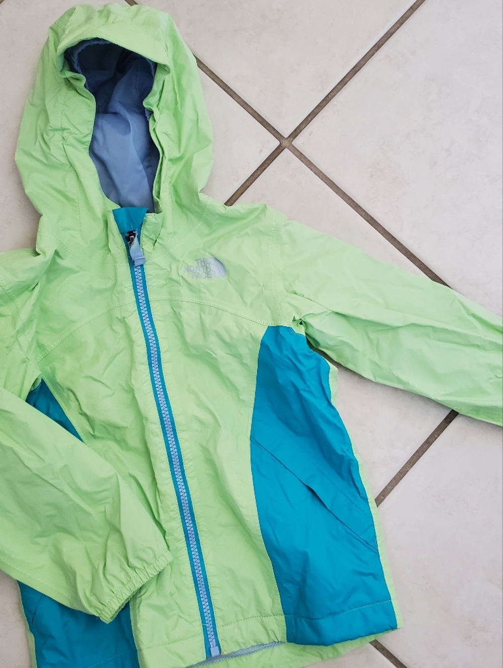 The North Face Neon Lime and Teal Kids' Hooded Jacket
